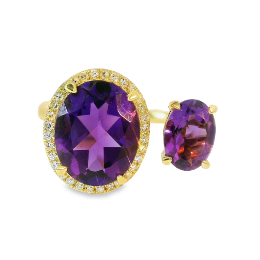 0.09CT Diamond and 2.96CT Purple Amethyst Ring 14K Yellow Gold