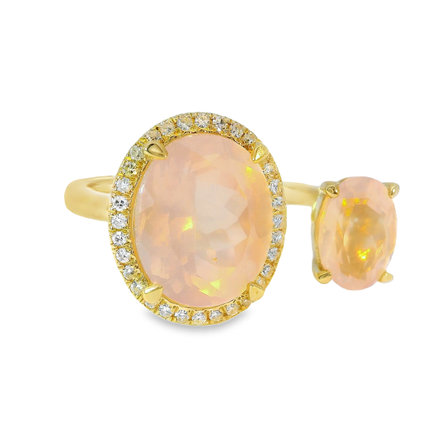 0.09CT Diamond and 3.40CT Rose Quartz Ring 14K Yellow Gold