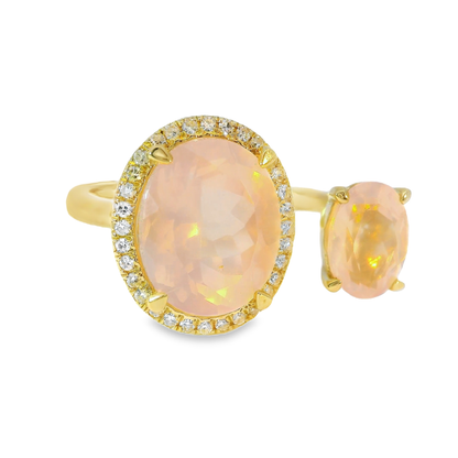 0.09CT Diamond and 3.40CT Rose Quartz Ring 14K Yellow Gold