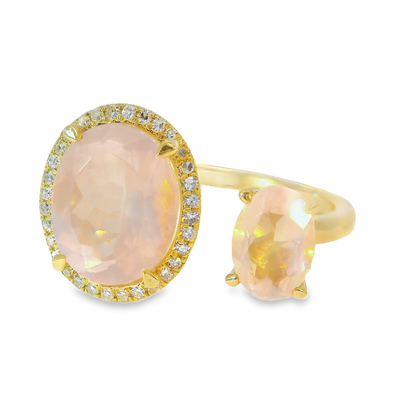 0.09CT Diamond and 3.40CT Rose Quartz Ring 14K Yellow Gold