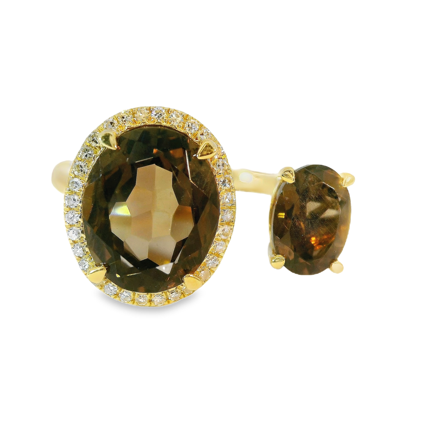 0.09CT Diamond and 3.52CT Smokey Quartz Ring 14K Yellow Gold