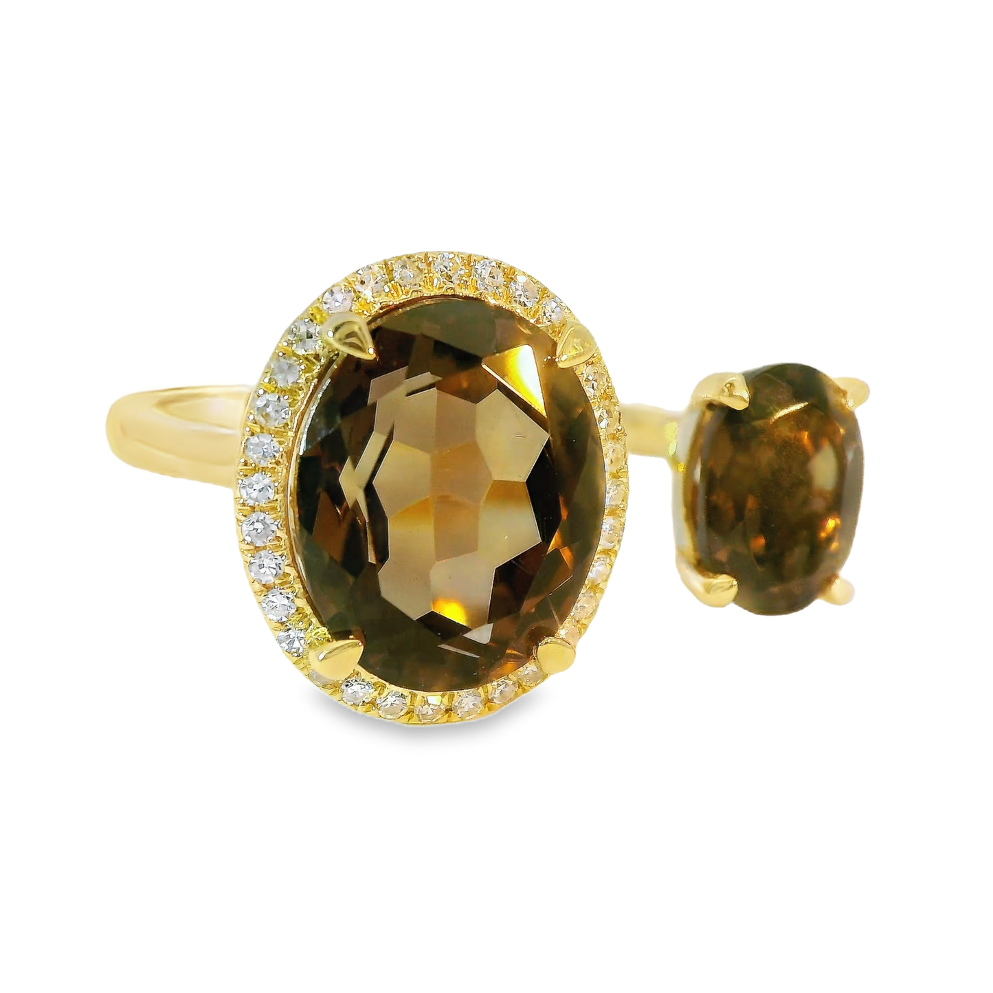 0.09CT Diamond and 3.52CT Smokey Quartz Ring 14K Yellow Gold