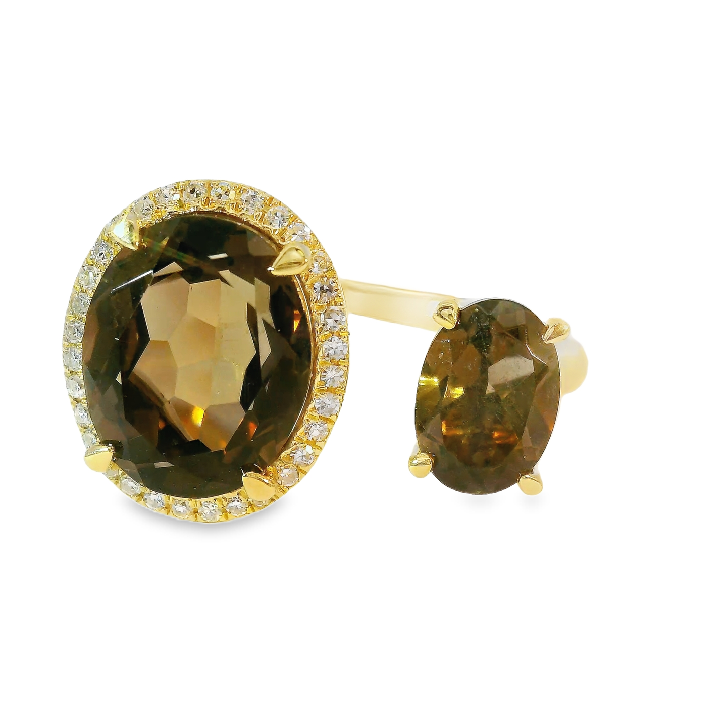 0.09CT Diamond and 3.52CT Smokey Quartz Ring 14K Yellow Gold