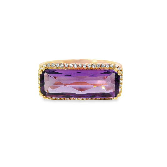 0.03CT Diamond and 4CT Purple Amethyst Ring 14K Rose Gold