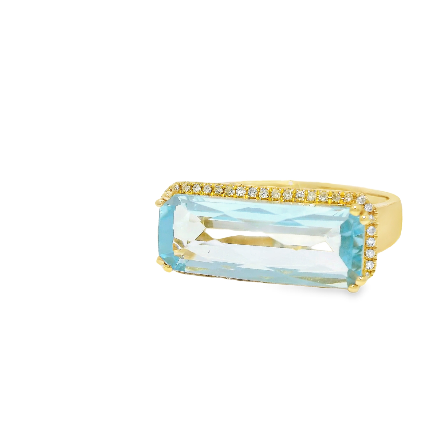 0.14CT Diamond and 4.40CT Light Blue Topaz Ring 14K Yellow Gold