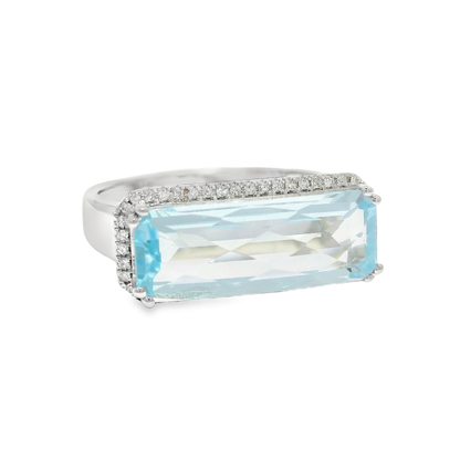 0.14CT Diamond and 4.40CT Light Blue Topaz Ring 14K White Gold