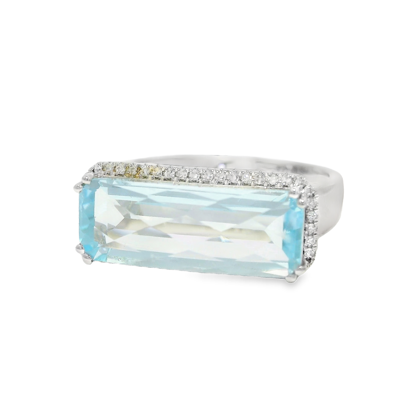 0.14CT Diamond and 4.40CT Light Blue Topaz Ring 14K White Gold