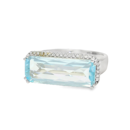 0.14CT Diamond and 4.40CT Light Blue Topaz Ring 14K White Gold