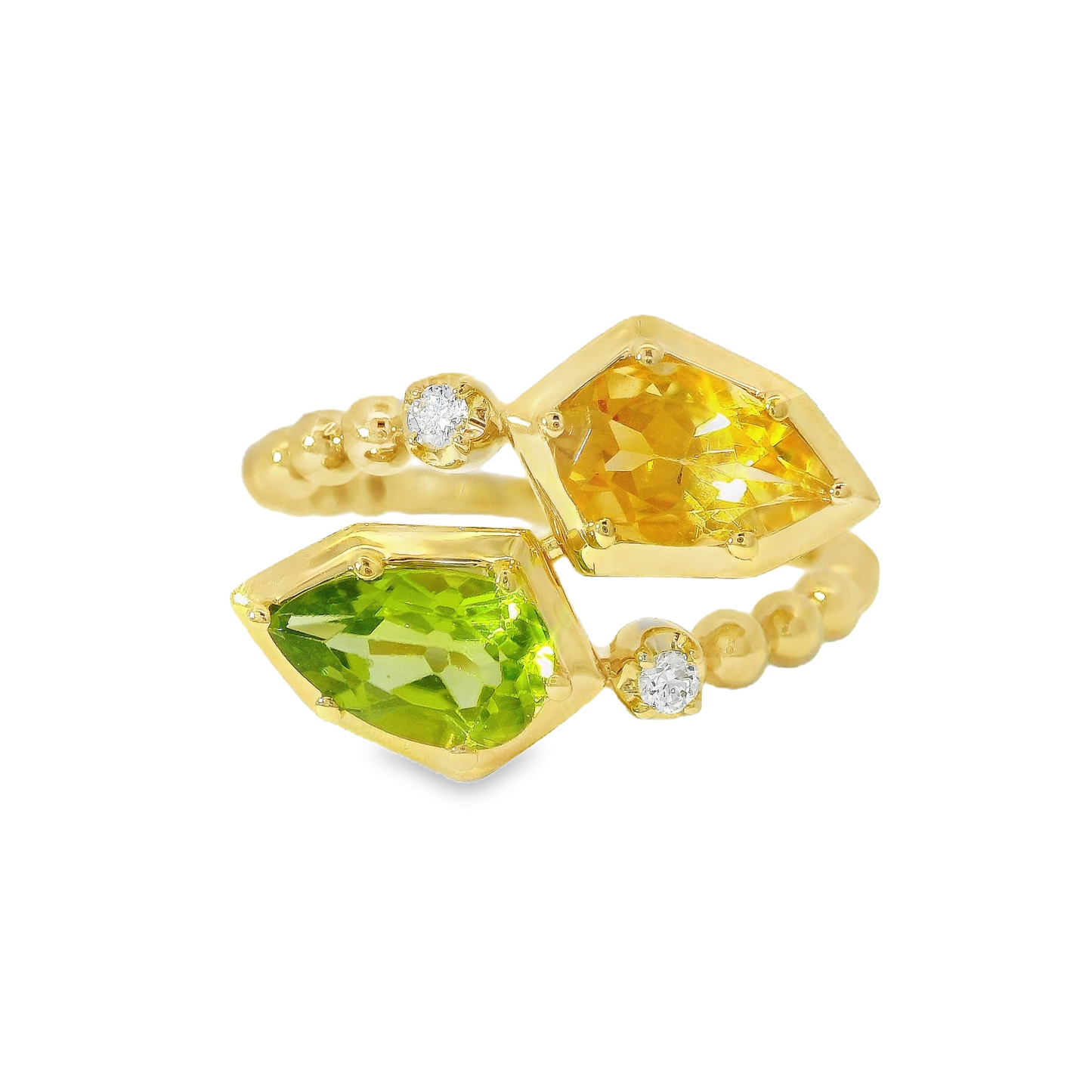 0.05CT Diamond and 1.75CT Green Peridot and Citrine Ring 14K Yellow Gold