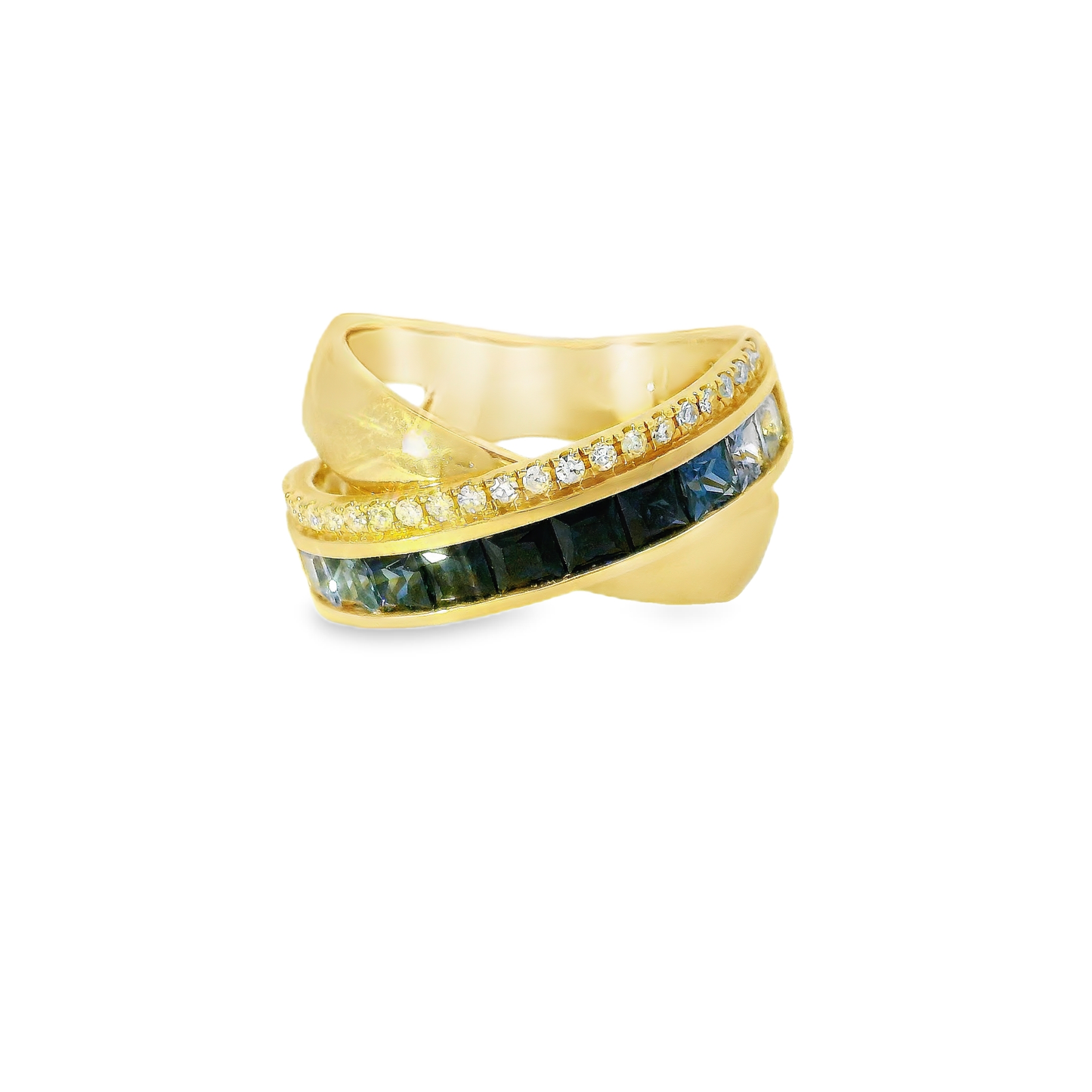 0.15CT Diamond and 1.85CT Blue Sapphire Ring 14K Yellow Gold