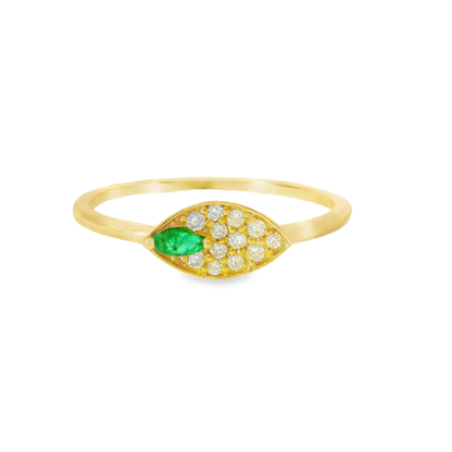 0.07CT Diamond 0.05CT Emerald Ring 18K Yellow Gold