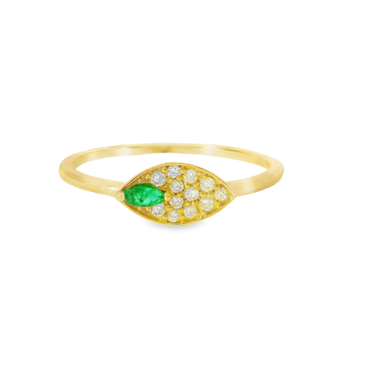 0.07CT Diamond 0.05CT Emerald Ring 18K Yellow Gold