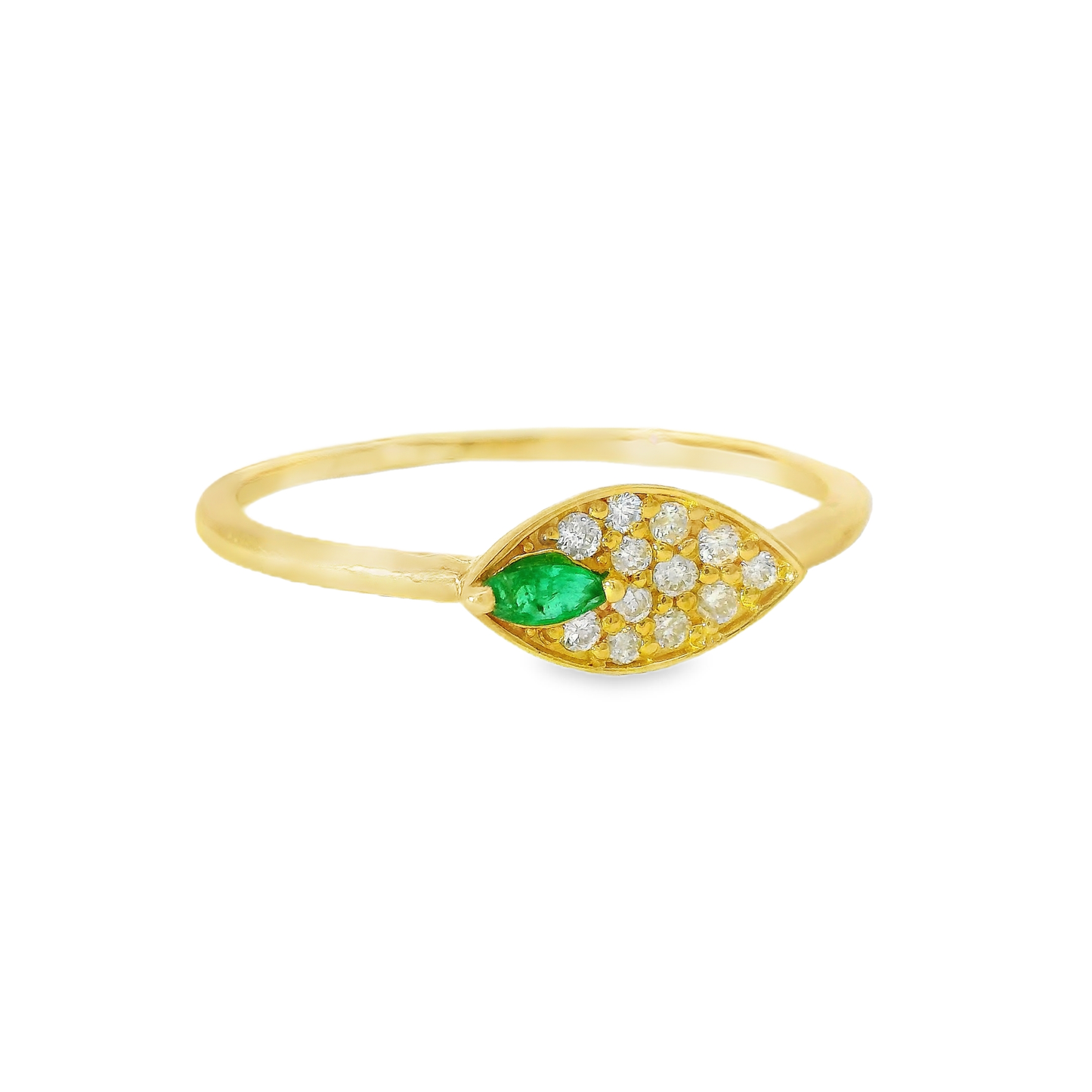 0.07CT Diamond 0.05CT Emerald Ring 18K Yellow Gold