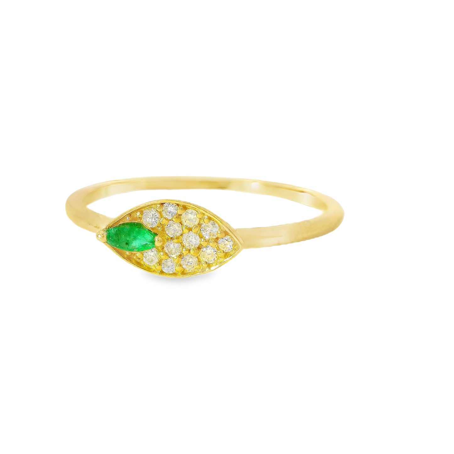0.07CT Diamond 0.05CT Emerald Ring 18K Yellow Gold