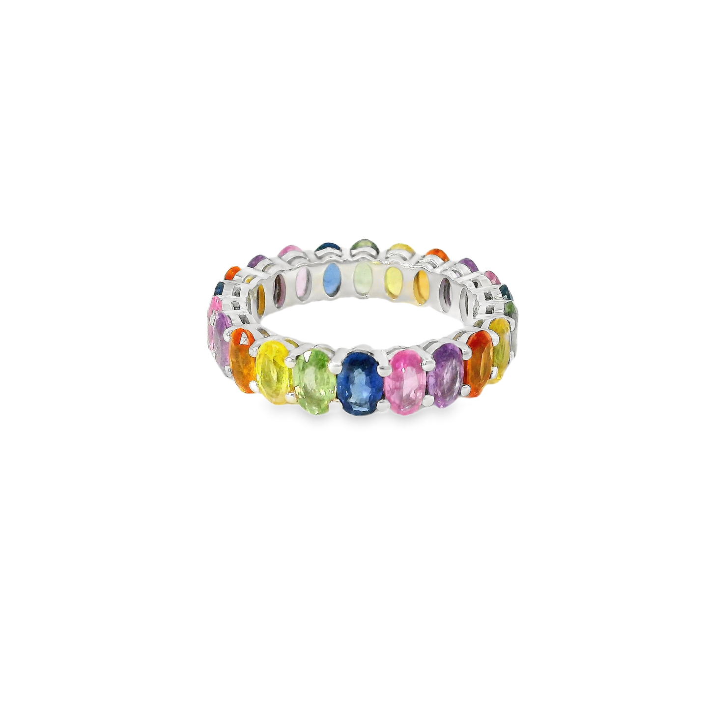 7.03CT Multi Sapphire Gemstone Ring 18K White Gold