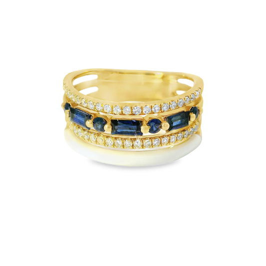 0.24CT Diamond and 0.76CT Blue Sapphire with White Enamel 14K Rose Gold