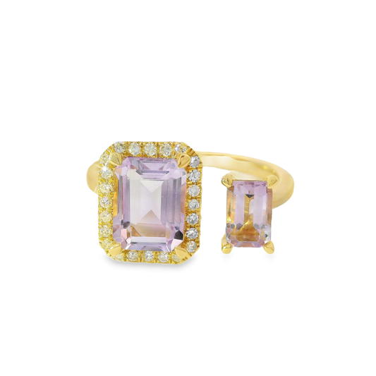 0.12CT Diamond and 2.02CT Light Purple Amethyst Ring 14K Yellow Gold