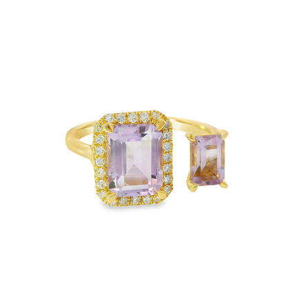 0.12CT Diamond and 2.02CT Light Purple Amethyst Ring 14K Yellow Gold