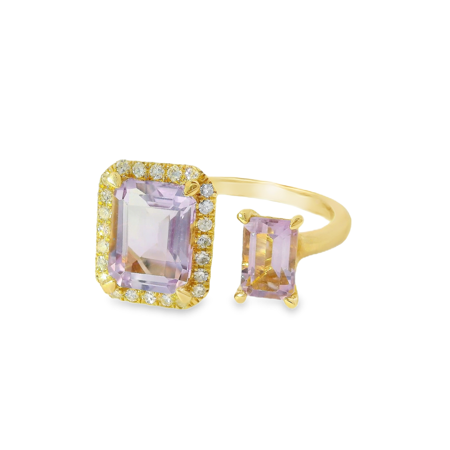 0.12CT Diamond and 2.02CT Light Purple Amethyst Ring 14K Yellow Gold