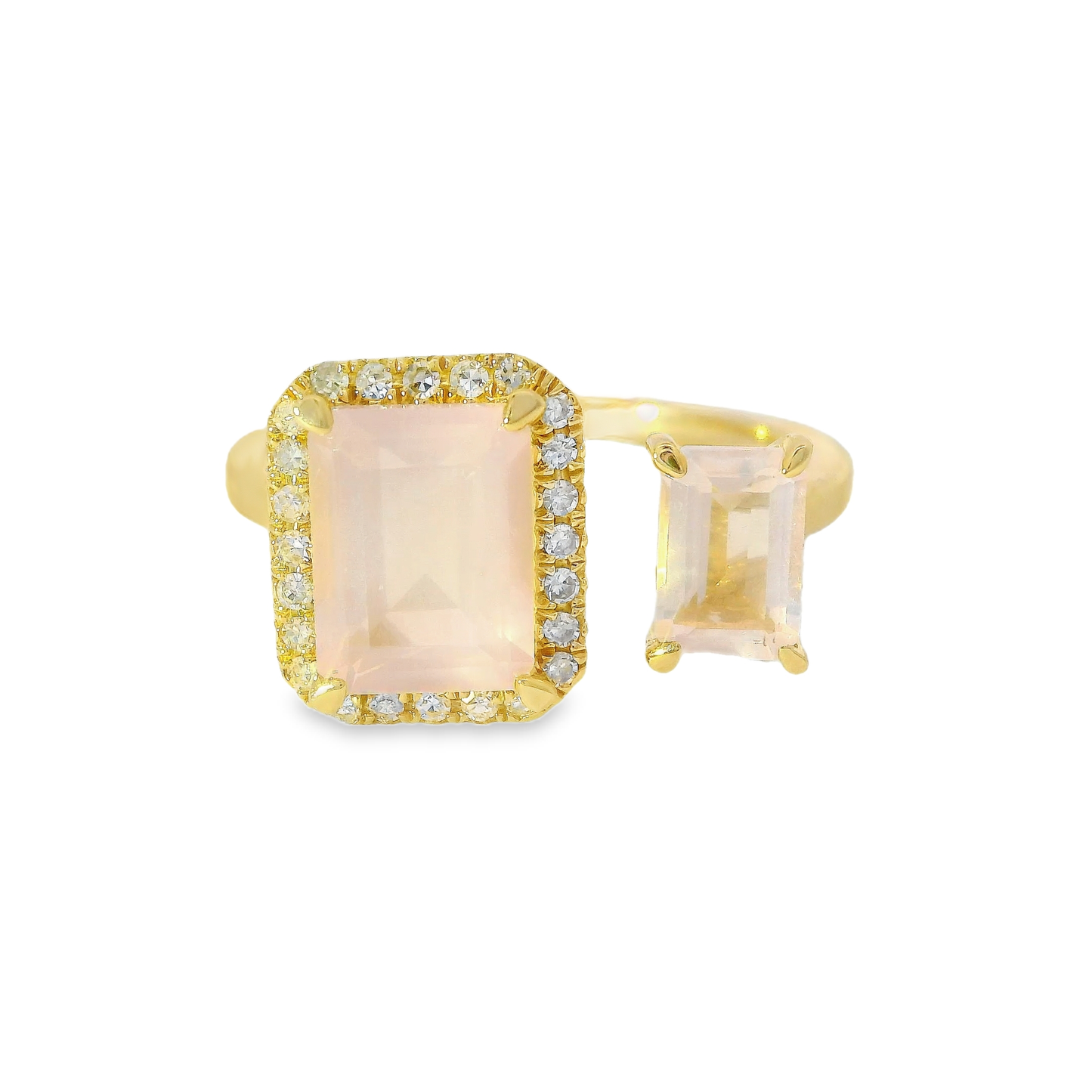 0.12CT Diamond and 2.15CT Rose Quartz Ring 14K Yellow Gold