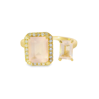 0.12CT Diamond and 2.15CT Rose Quartz Ring 14K Yellow Gold