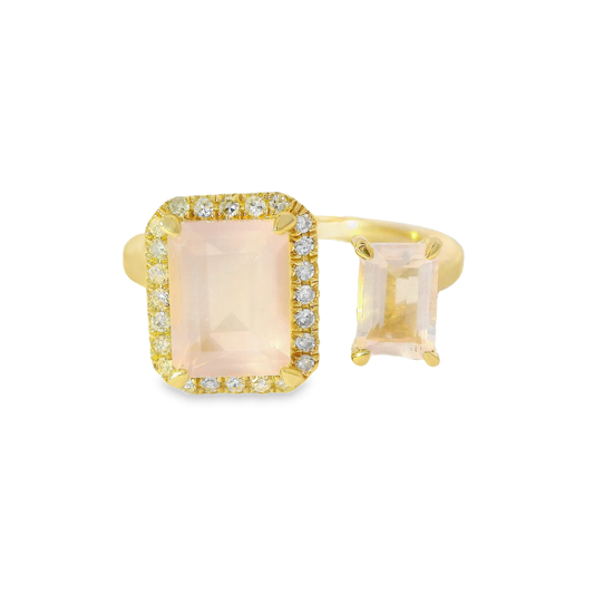 0.12CT Diamond and 2.15CT Rose Quartz Ring 14K Yellow Gold