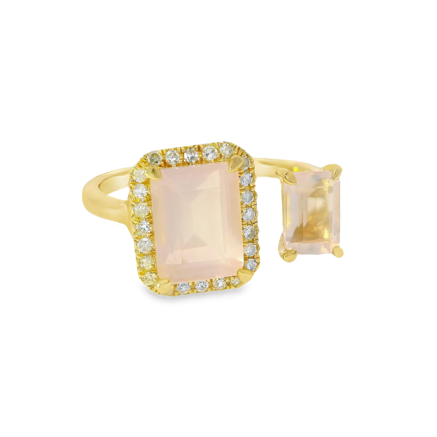 0.12CT Diamond and 2.15CT Rose Quartz Ring 14K Yellow Gold