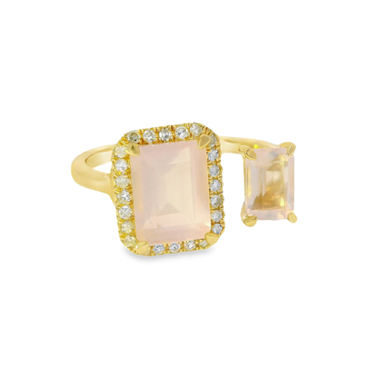 0.12CT Diamond and 2.15CT Rose Quartz Ring 14K Yellow Gold