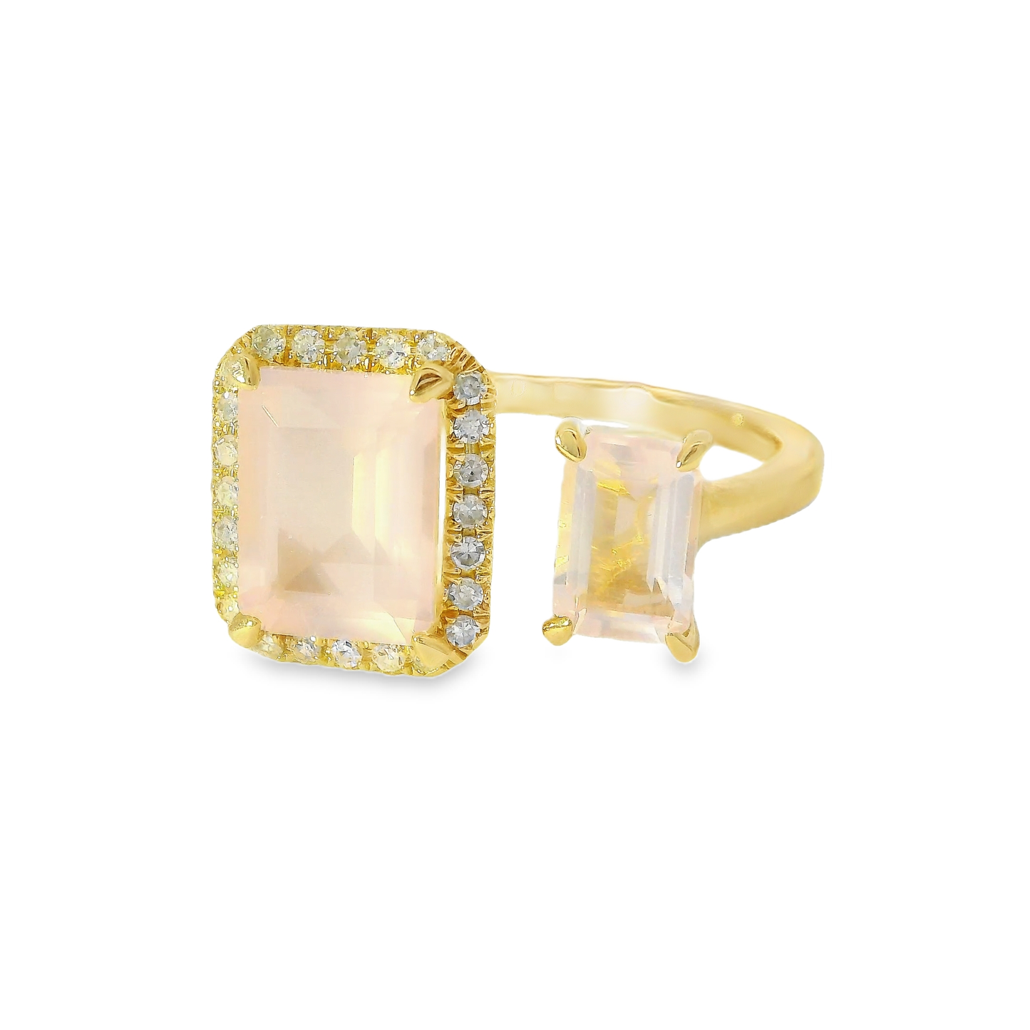 0.12CT Diamond and 2.15CT Rose Quartz Ring 14K Yellow Gold