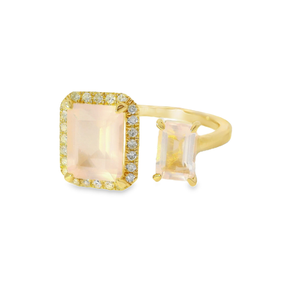 0.12CT Diamond and 2.15CT Rose Quartz Ring 14K Yellow Gold