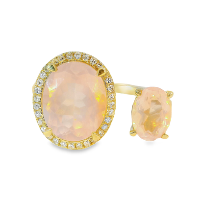 0.09CT Diamond and 3.40CT Rose Quartz Ring 14K Yellow Gold