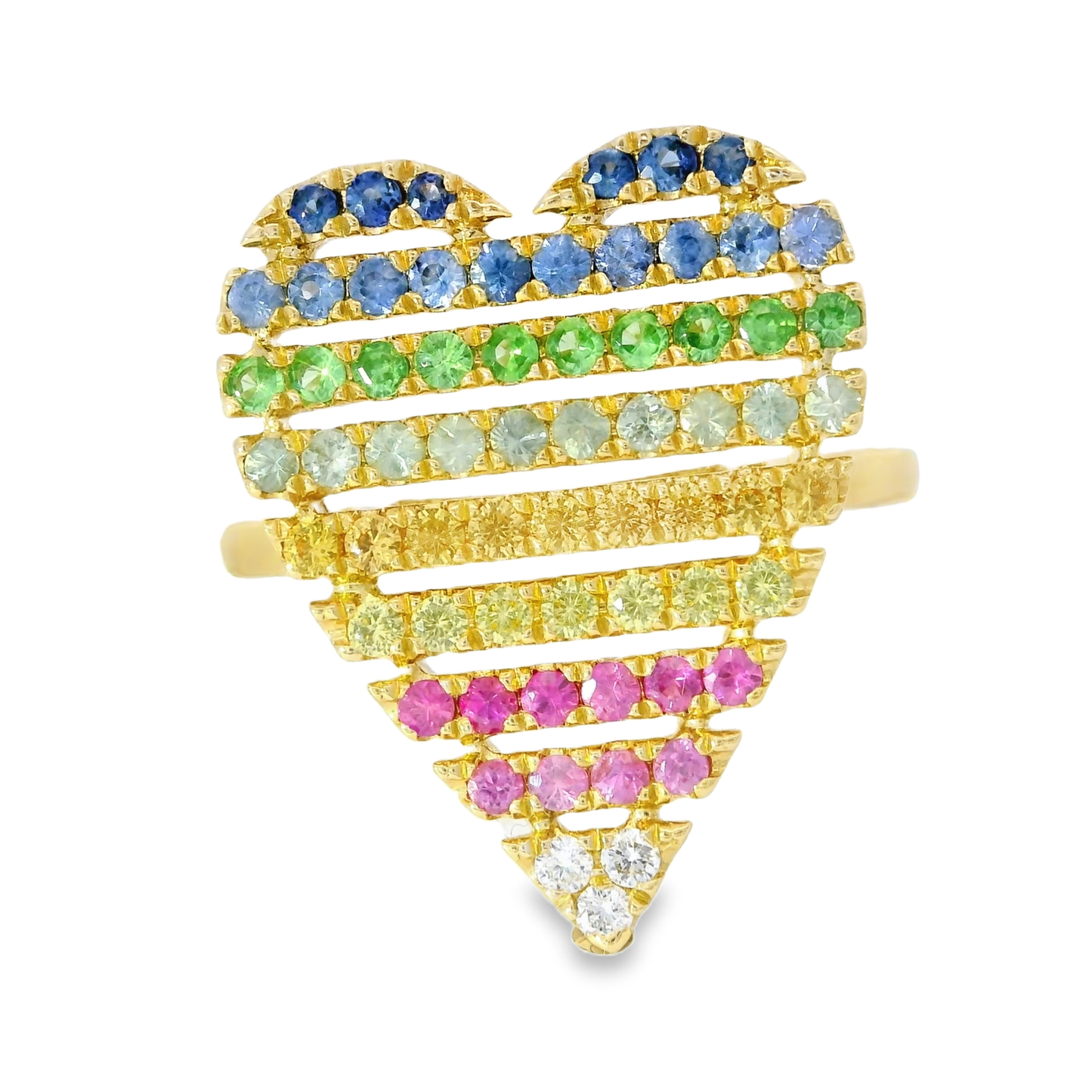 0.66CT Multi Sapphire Heart Shaped Ring 14K Yellow Gold
