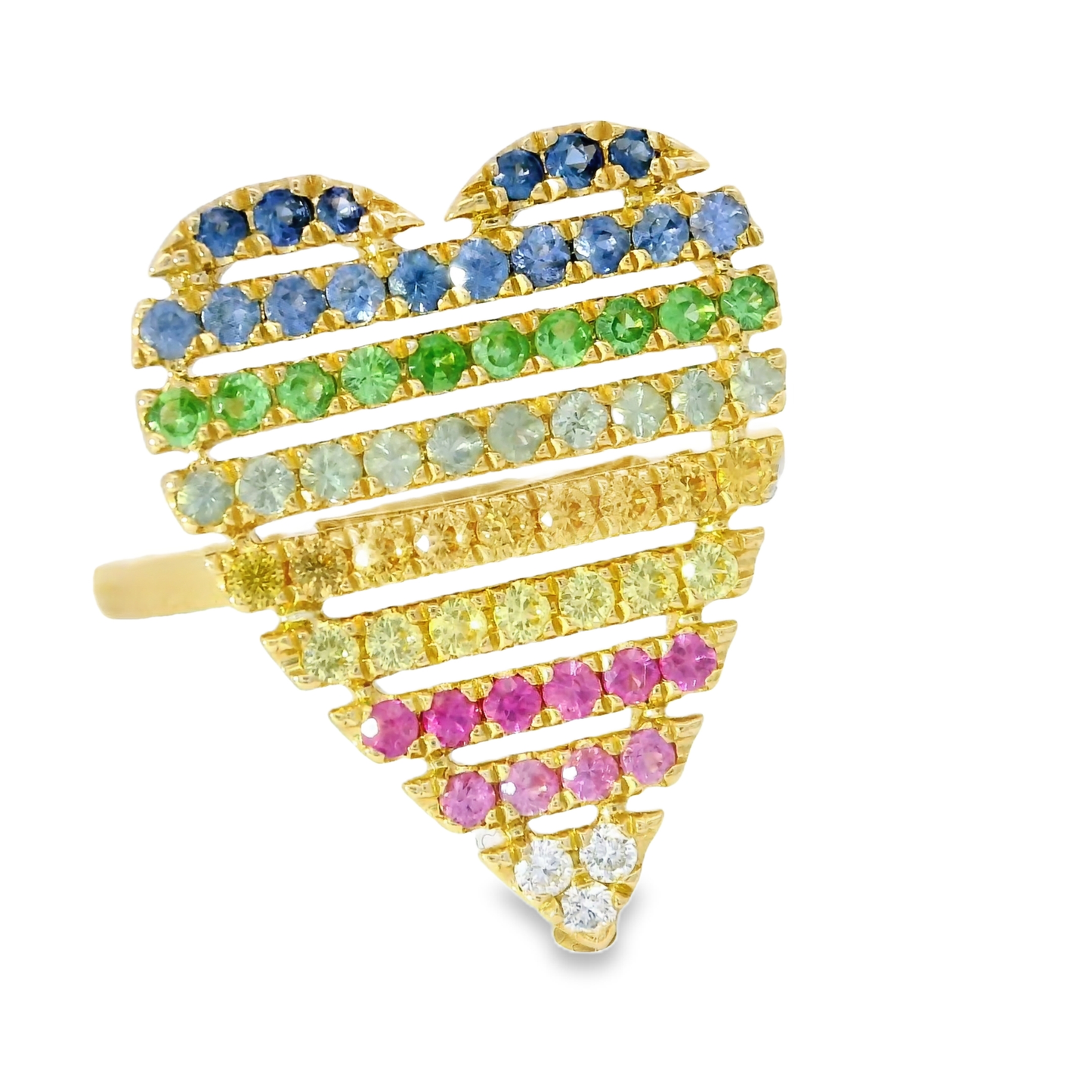 0.66CT Multi Sapphire Heart Shaped Ring 14K Yellow Gold