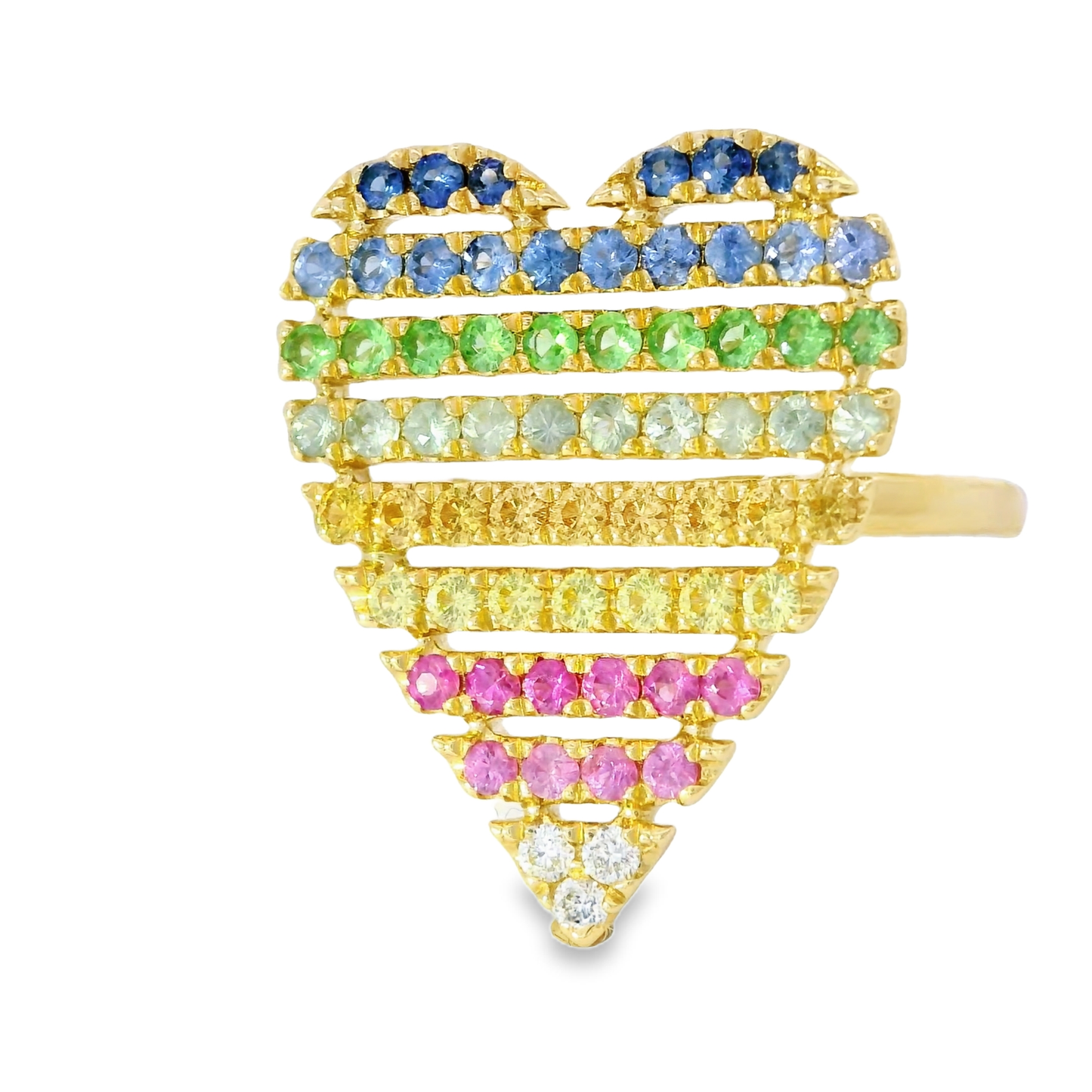 0.66CT Multi Sapphire Heart Shaped Ring 14K Yellow Gold