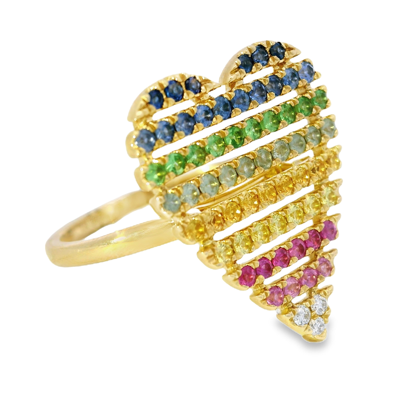 0.66CT Multi Sapphire Heart Shaped Ring 14K Yellow Gold
