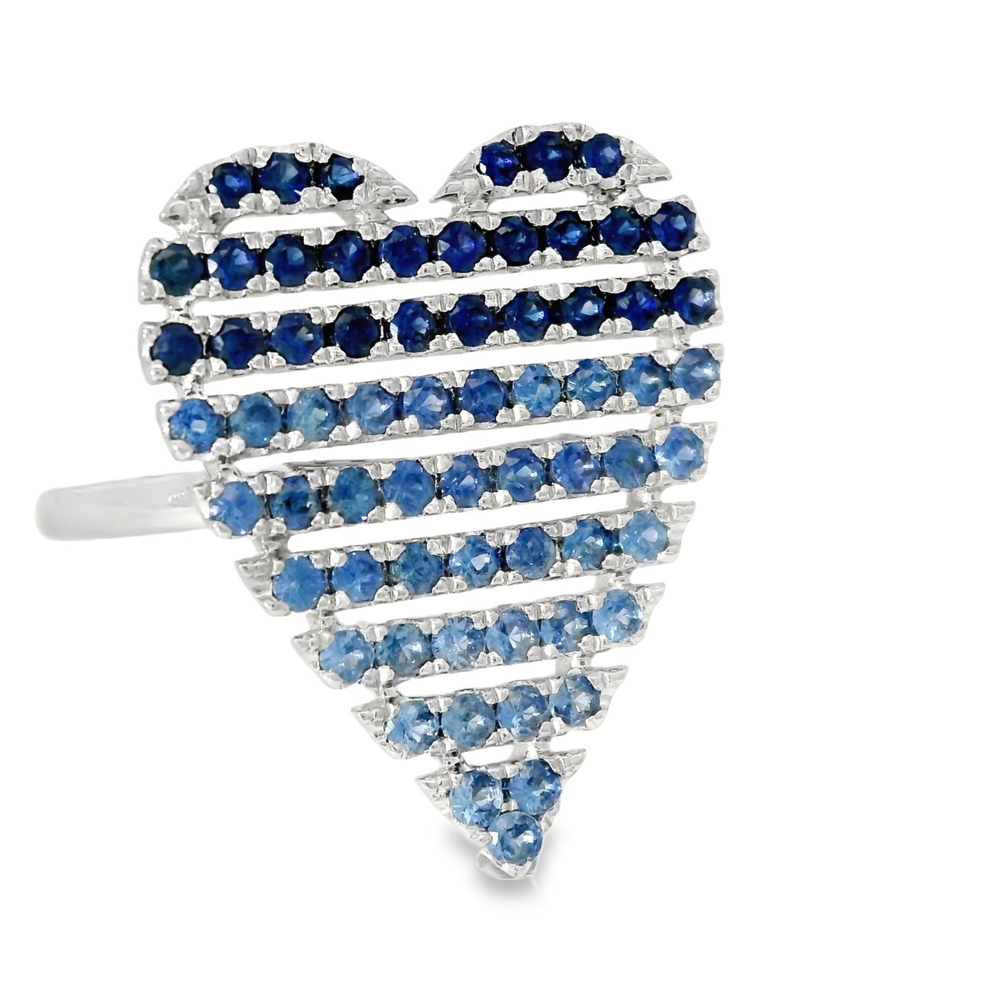 0.97CT Blue Sapphire Heart Shaped Ring 14K White Gold