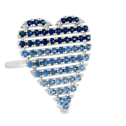 0.97CT Blue Sapphire Heart Shaped Ring 14K White Gold