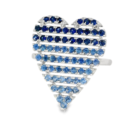 0.97CT Blue Sapphire Heart Shaped Ring 14K White Gold