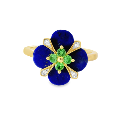 0.01CT Diamond and 0.17CT Emerald with Blue Agate 14K Yellow Gold