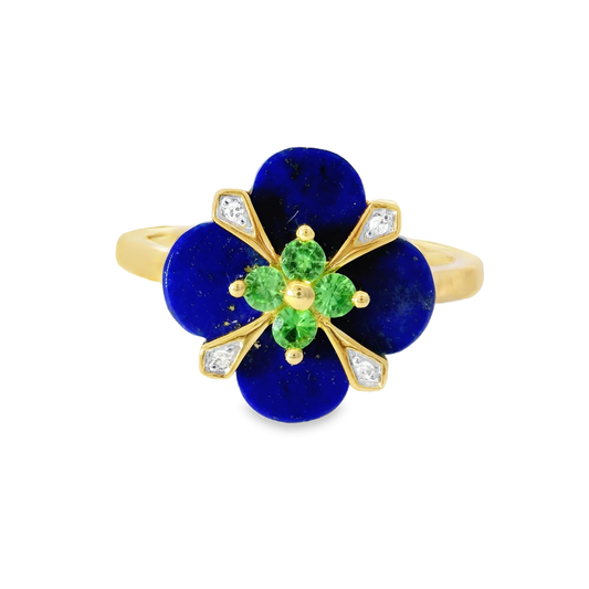 0.01CT Diamond and 0.17CT Emerald with Blue Agate 14K Yellow Gold