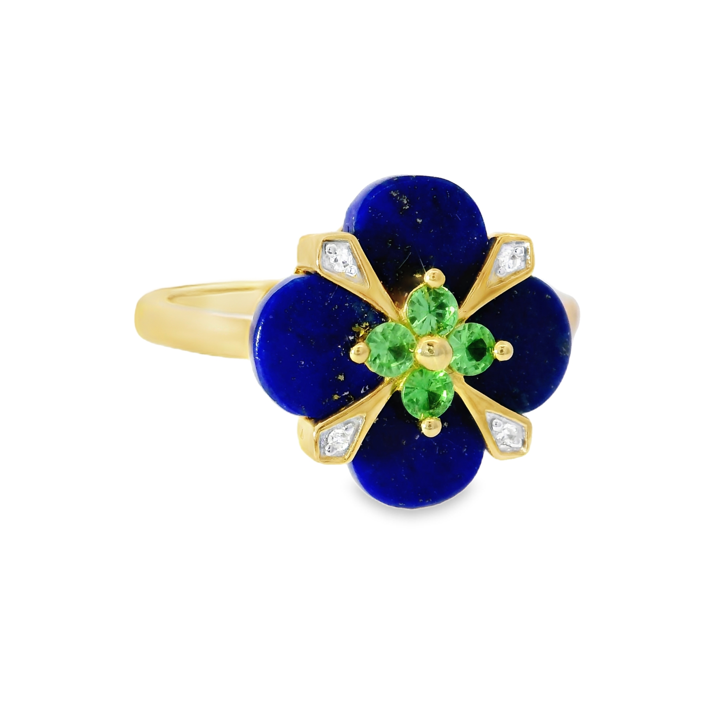 0.01CT Diamond and 0.17CT Emerald with Blue Agate 14K Yellow Gold