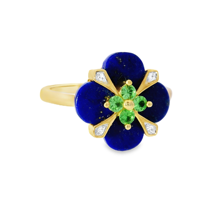 0.01CT Diamond and 0.17CT Emerald with Blue Agate 14K Yellow Gold