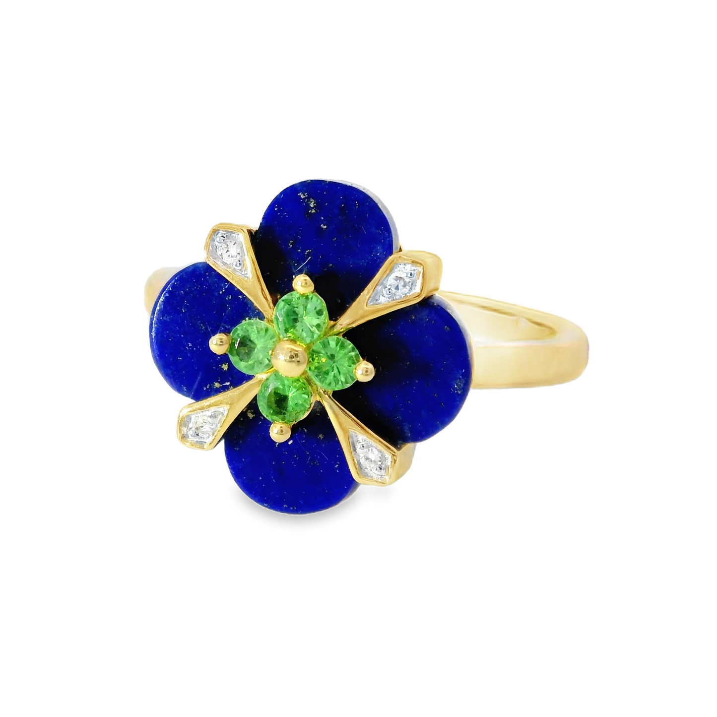 0.01CT Diamond and 0.17CT Emerald with Blue Agate 14K Yellow Gold