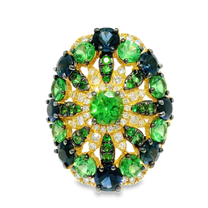 0.10CT Diamond and 5.30CT Multi-Colored Gemstone Ring 14K Yellow Gold