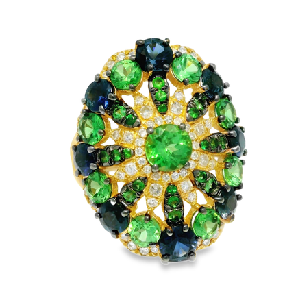 0.10CT Diamond and 5.30CT Multi-Colored Gemstone Ring 14K Yellow Gold