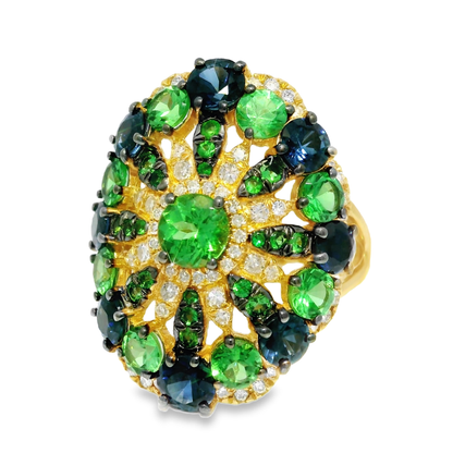 0.10CT Diamond and 5.30CT Multi-Colored Gemstone Ring 14K Yellow Gold