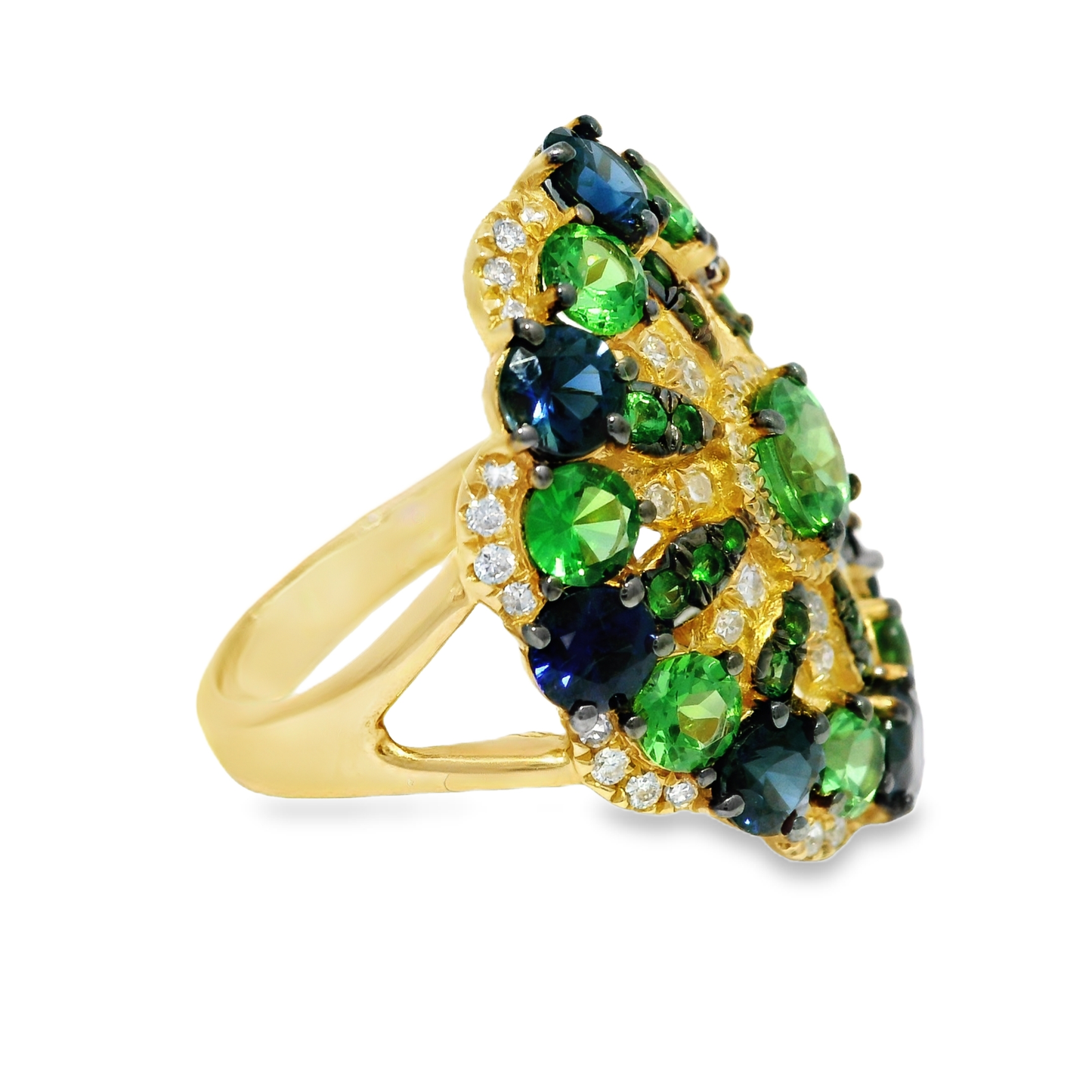 0.10CT Diamond and 5.30CT Multi-Colored Gemstone Ring 14K Yellow Gold