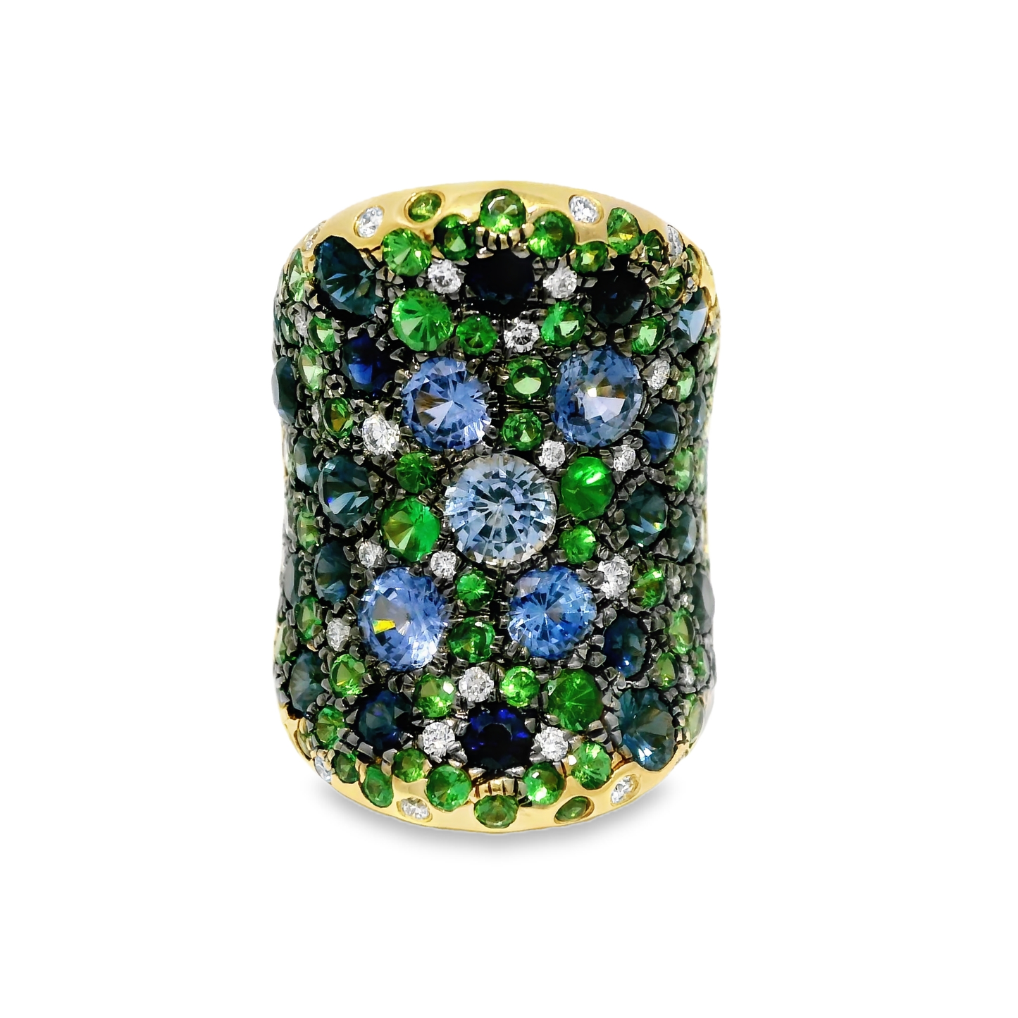 0.52CT Diamond and 8.44CT Mixed Sapphire Gemstone Ring 14K Yellow Gold