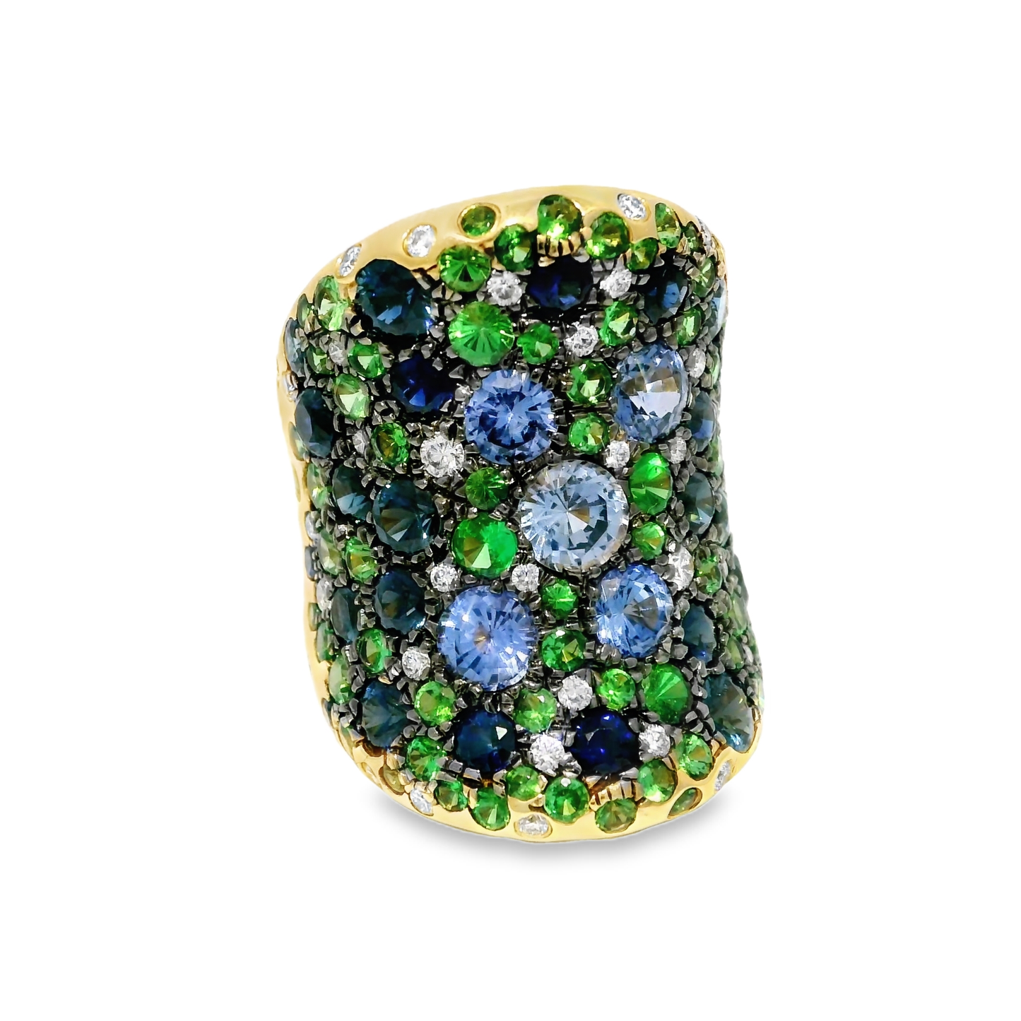 0.52CT Diamond and 8.44CT Mixed Sapphire Gemstone Ring 14K Yellow Gold