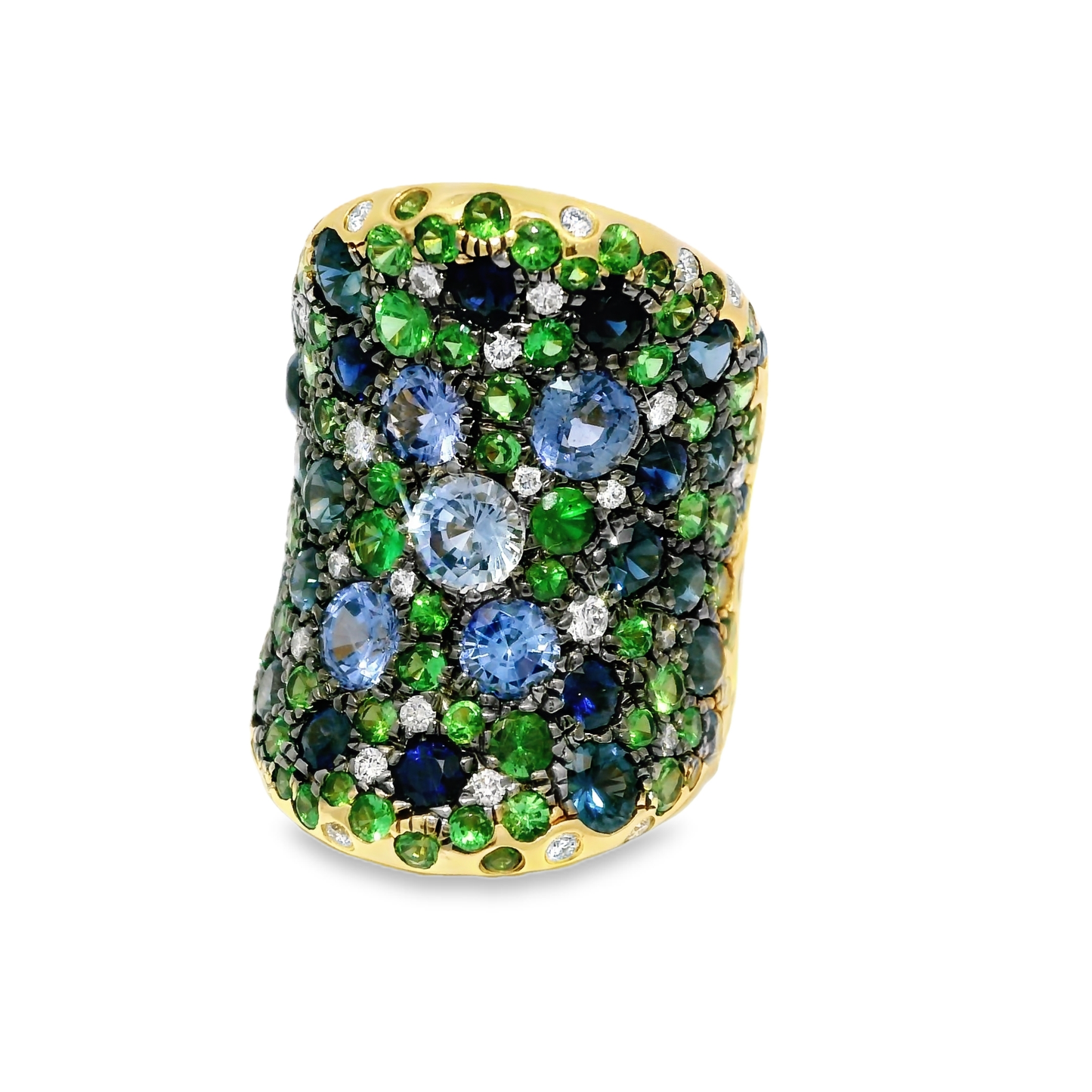 0.52CT Diamond and 8.44CT Mixed Sapphire Gemstone Ring 14K Yellow Gold